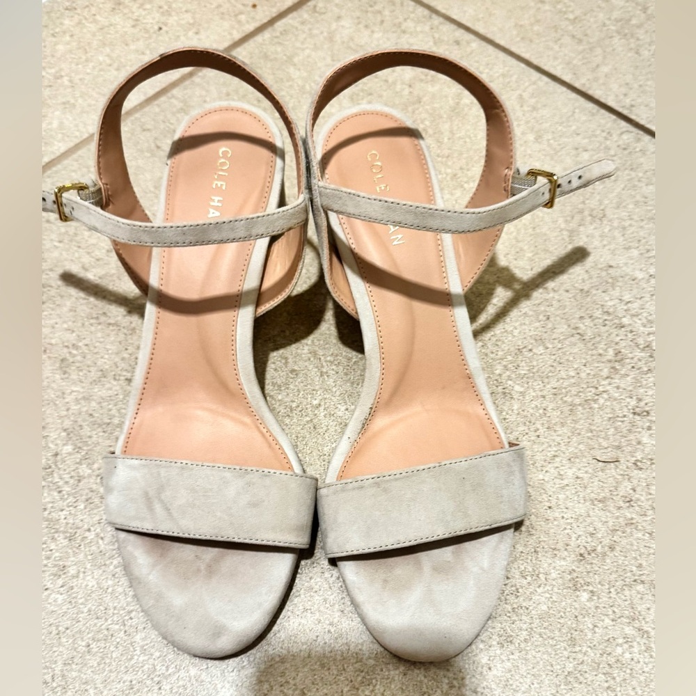 Cole Haan Women's Light Gray shade leather block heels